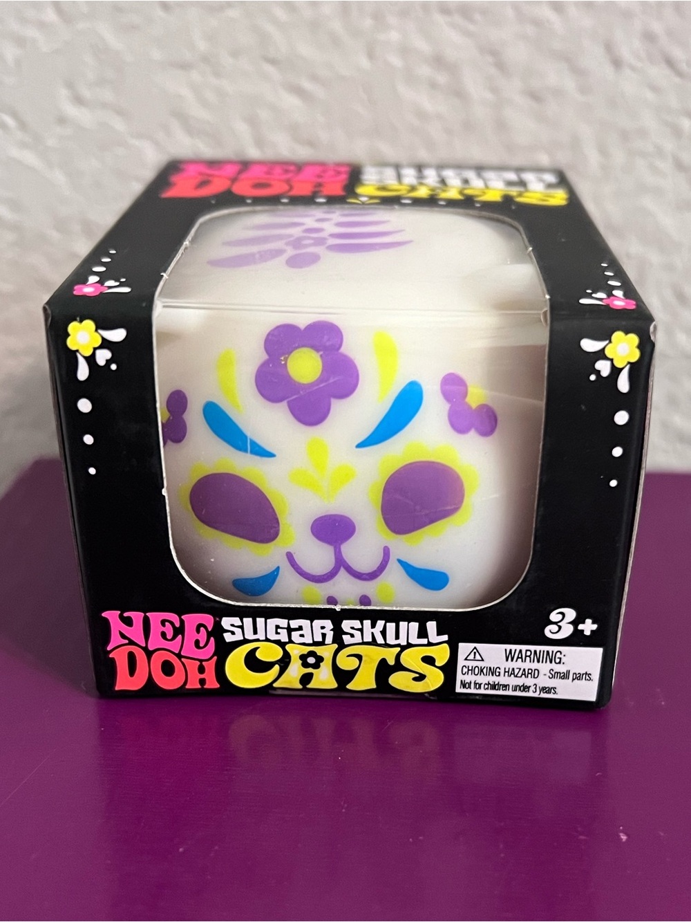 Authentic Rare Needoh Sugar Skull Cat - White with Purple & Yellow Accents 💜🐱💜